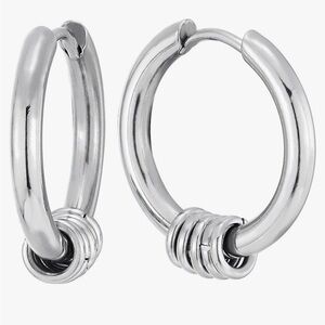 Stainless Steel Circle Huggie Hinged Hoop Earrings with Small Circle Ring